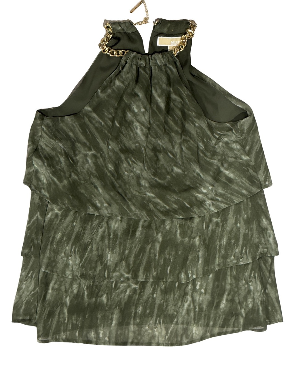 Michael Kors Olive Green Sleeveless Blouse with Beige Label Detail